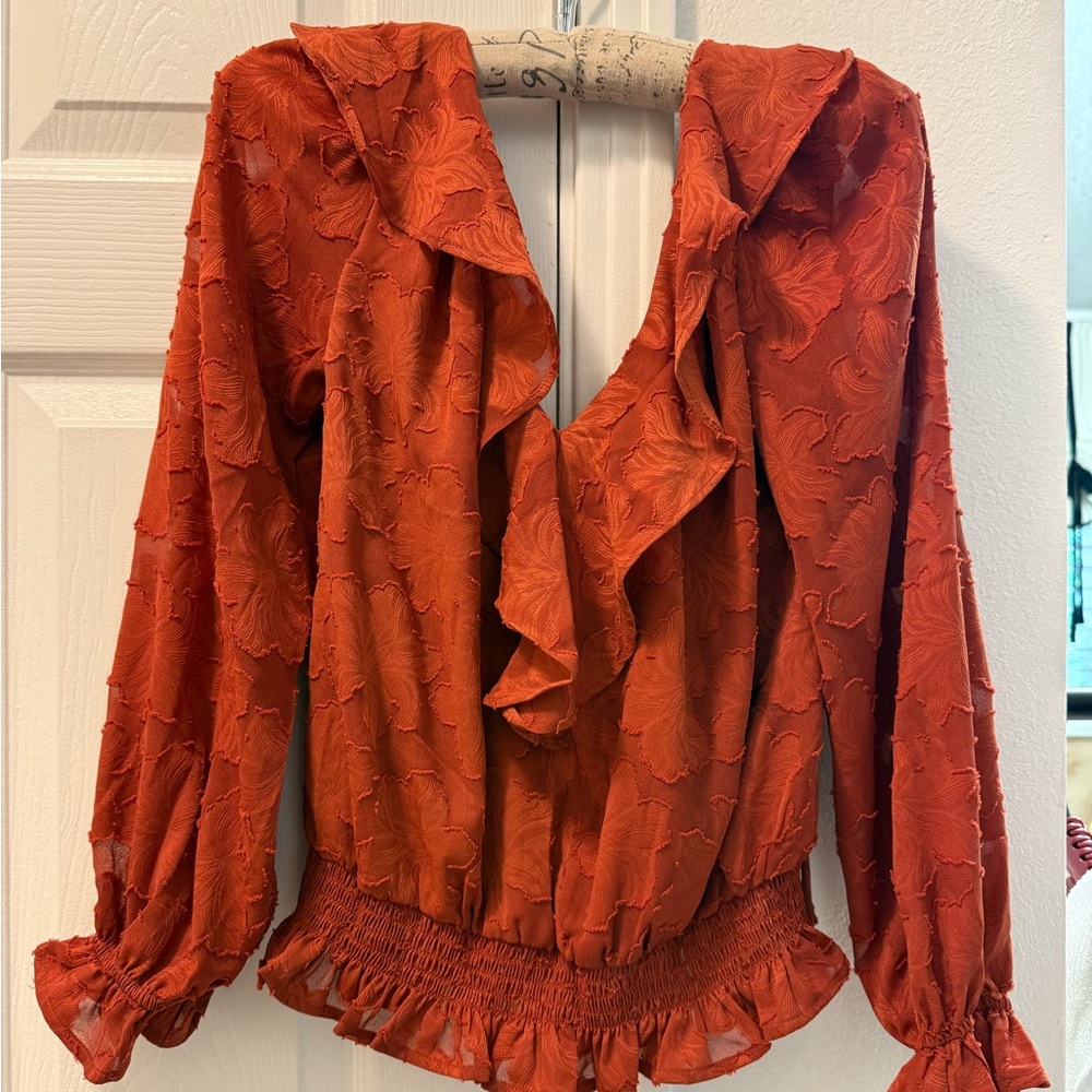 NWT Anthropologie Ruffled Orange Blouse